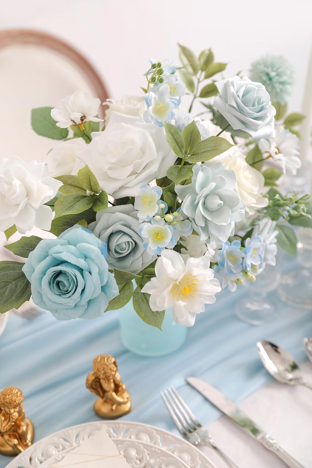 DIY DESIGNER FLOWER COMBO BOXES IN LIGHT BLUE & WHITE