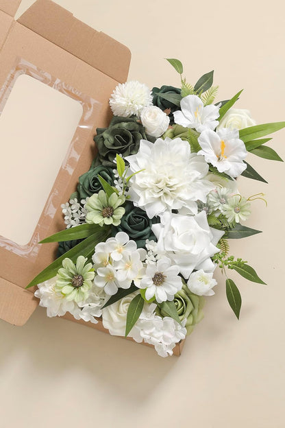 DIY  WEDDING BOUQUETS IN SNOW WHITE GREEN