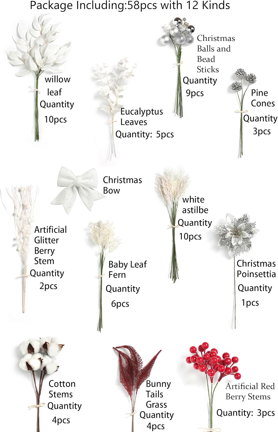 ARTIFICIAL GREENING STEM BOX SET-WHITE