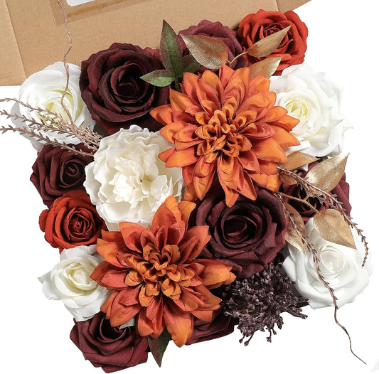 DIY DESIGNER FLOWER COMBO BOXES IN WHITE ORANGE BURGUNDY