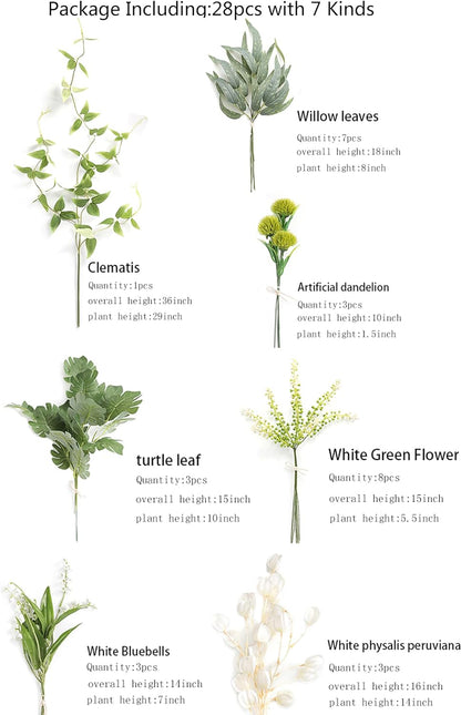 ARTIFICIAL GREENING STEM BOX SET-WHITE & GREEN